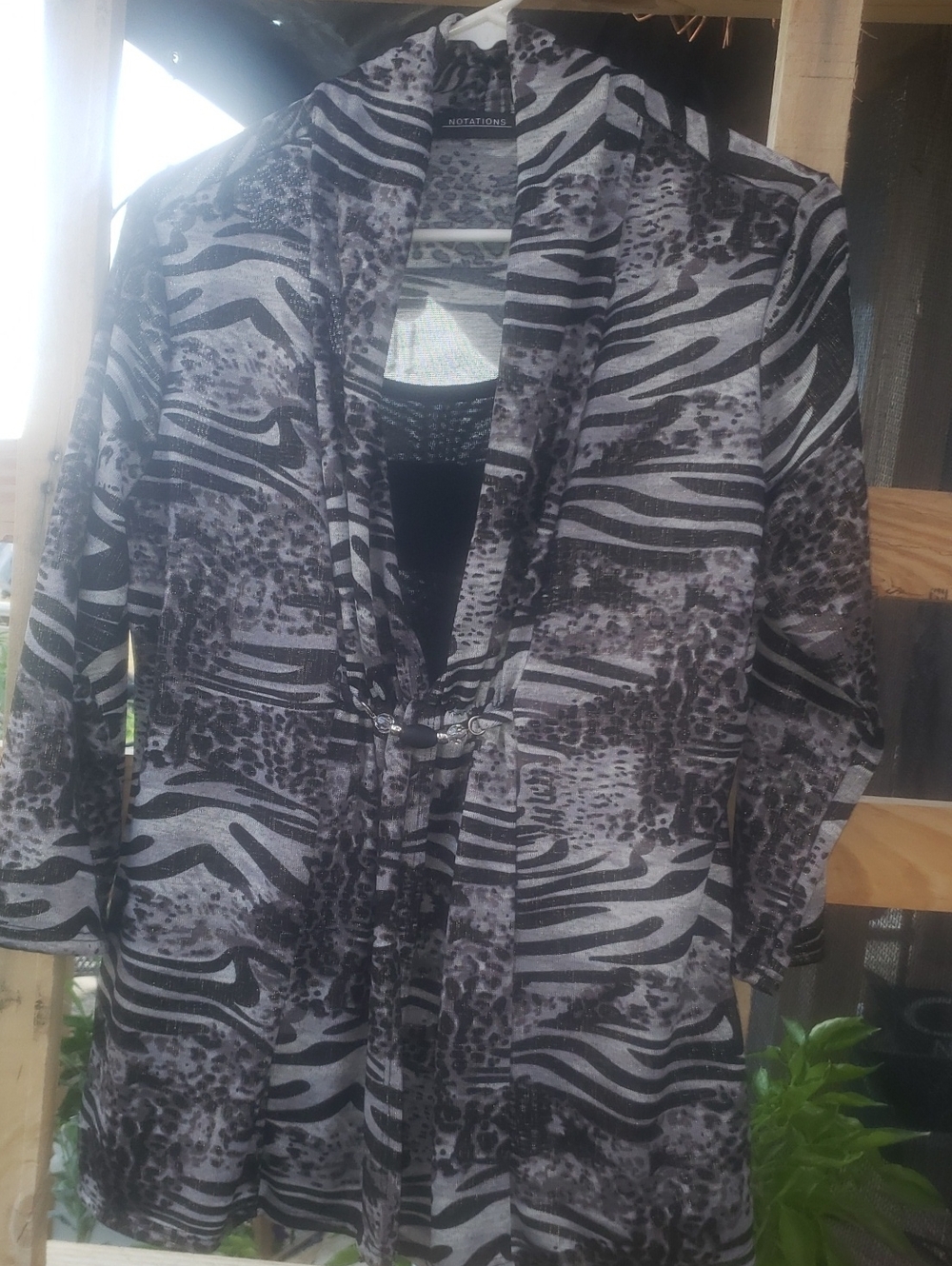Notations Y2K Faux Layered Animal Print Top Cardigan Set - Size M